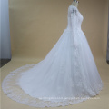 Q030 long sleeve lace applique luxury custom with train wedding bridal dress